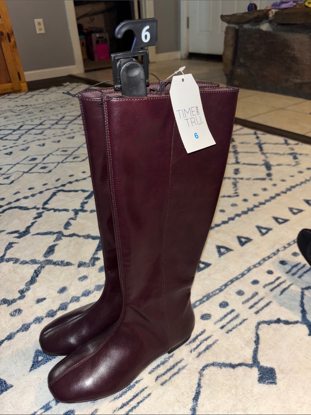 Time and Tru Women’s Burgundy Flat Tall Boots Memory Foam MULTIPLE SIZES